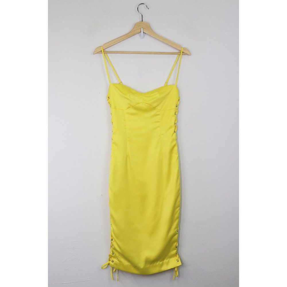 NWT NBD Jasmine Midi Dress Sleeveless Strappy Lace Up Bodycon Yellow X Small - Picture 3 of 11